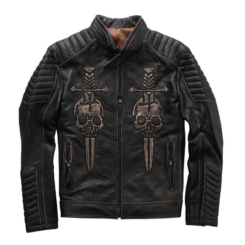 Cowhide Frayed Genuine Leather Jacket Men