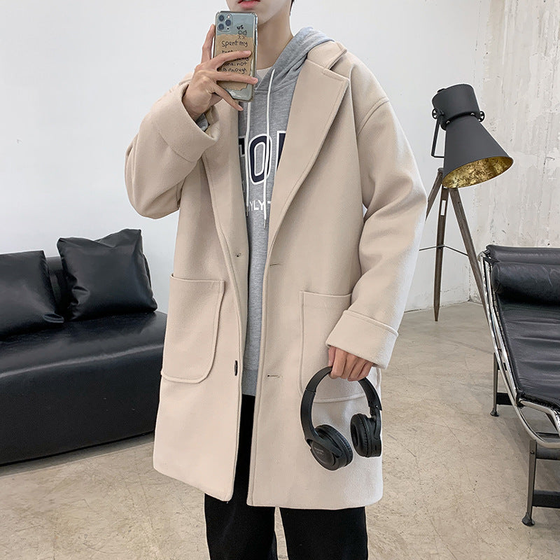 Fashion Men's Mid-length Thick Woolen Coat