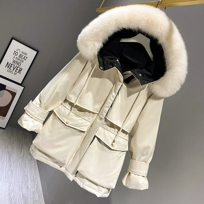 Hooded Faux Fur Collar Down Jacket Female