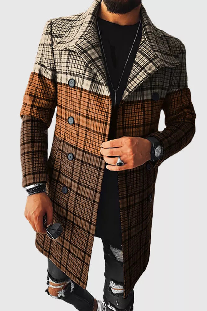 3D Digital Printing Men's Woolen Lapel trench coat