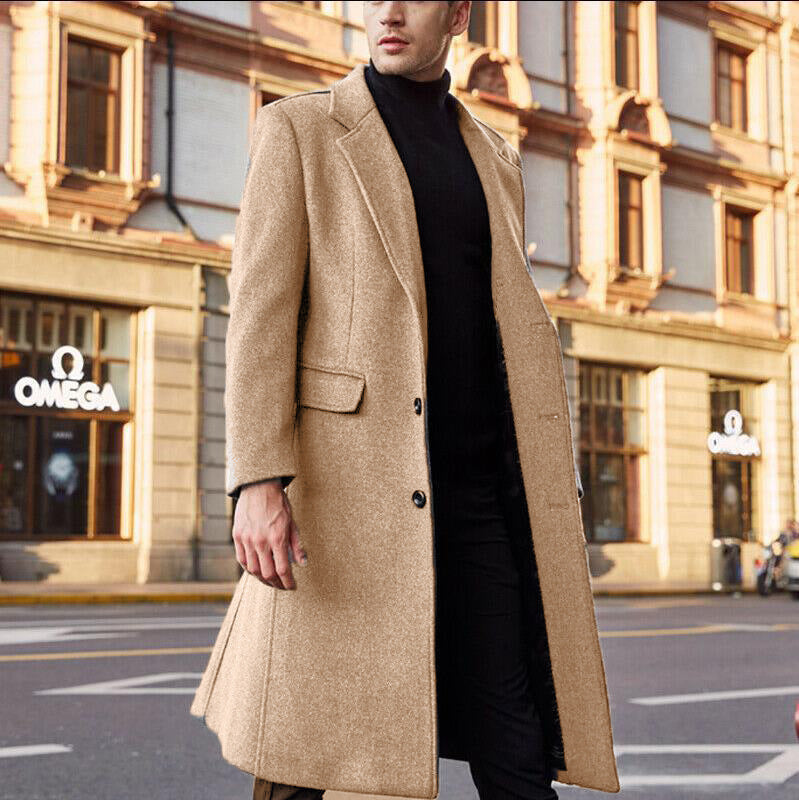 Men's long woolen trench coat