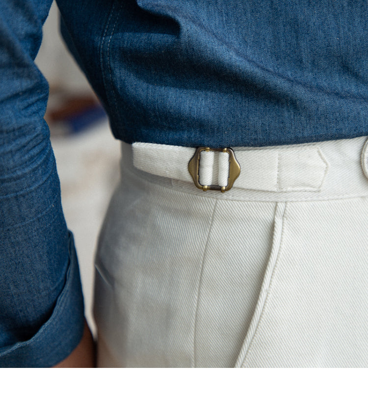 Pantalones rectos de cintura alta de algodón lavado para hombre