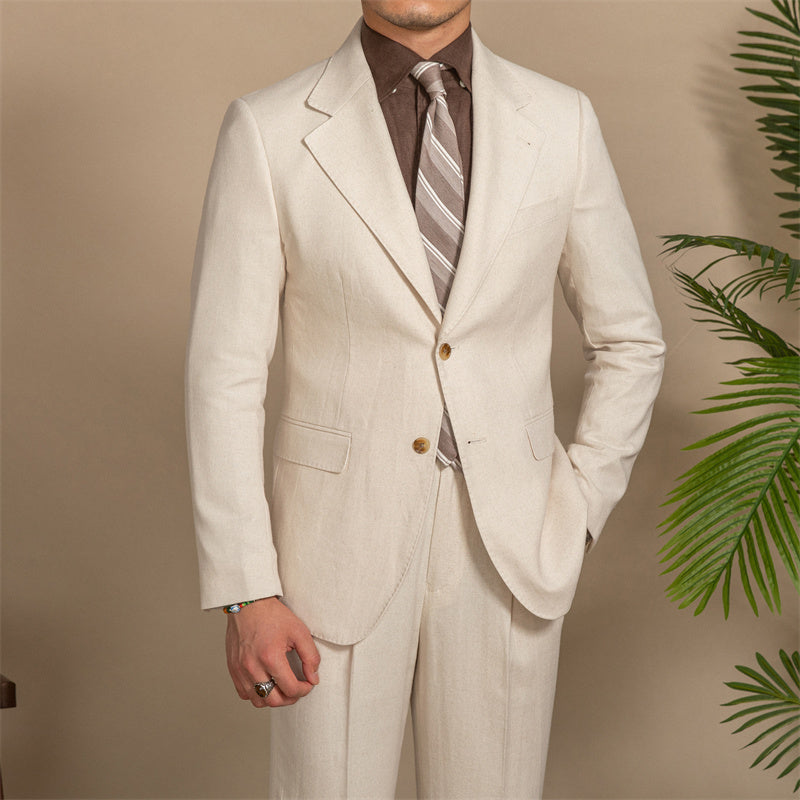 Hemp Texture Half Lined Slim Fit Men's Suit