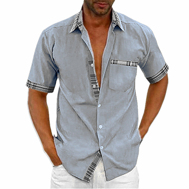 Men's Short Sleeve Contrast Button-Up summer Shirt