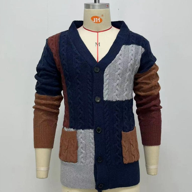 V-neck Long Sleeve Sweater Coat Men