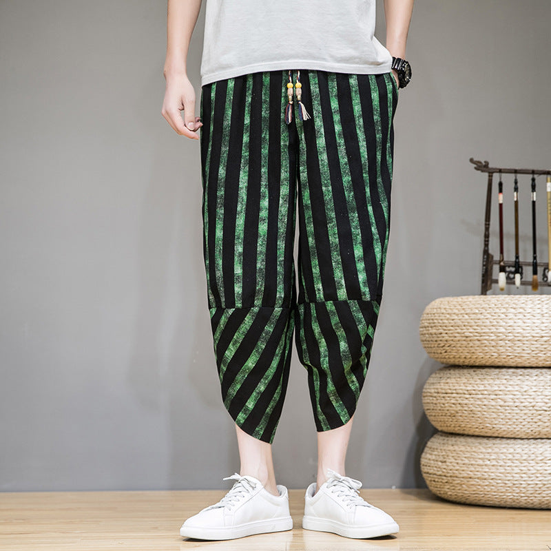 Striped Carrot Plus Size Loose Beach Pants Cropped Pants