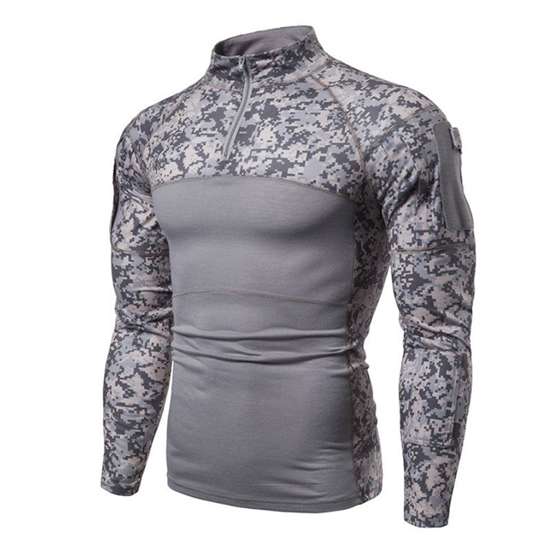 Camo Color Insert Stand Collar Men Slim Long T-Shirts