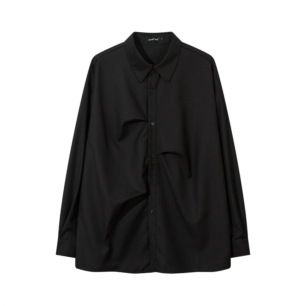 Irregular Pleated Long-sleeved Shirt For Men