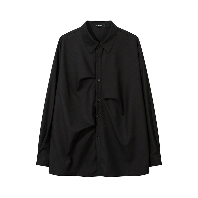 Irregular Pleated Long-sleeved Shirt For Men