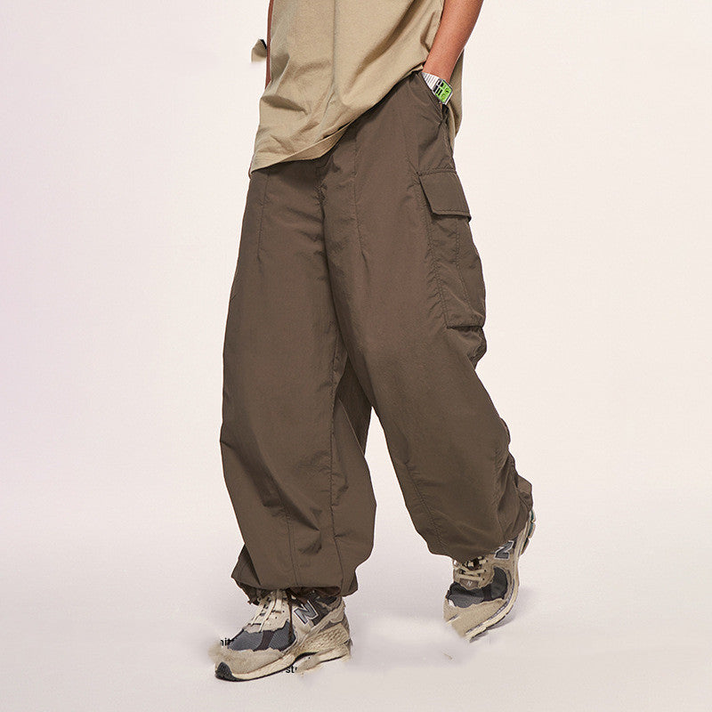 Men's Fine Plaid Loose Cargo Wide Leg Pants