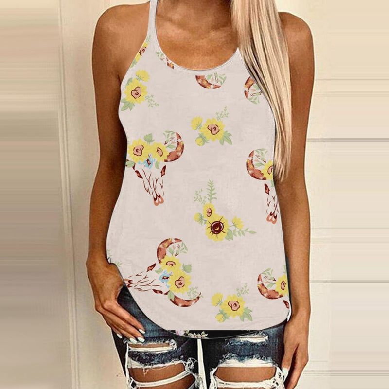 Sunflower Print Cutout Back Camisole Top Women