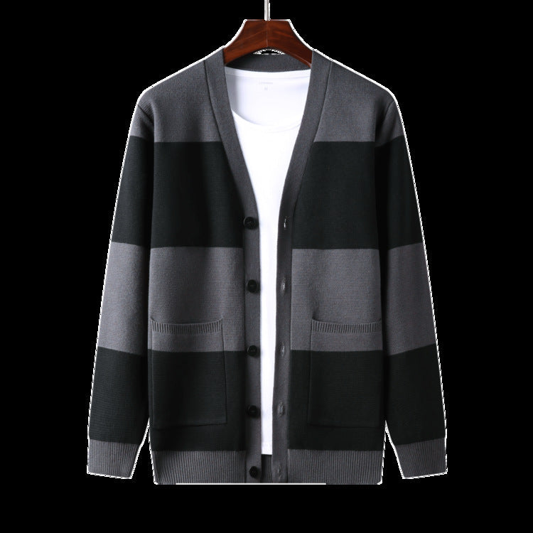 Spring And Autumn Men's Striped Cardigan Single-breasted Sweater Coat