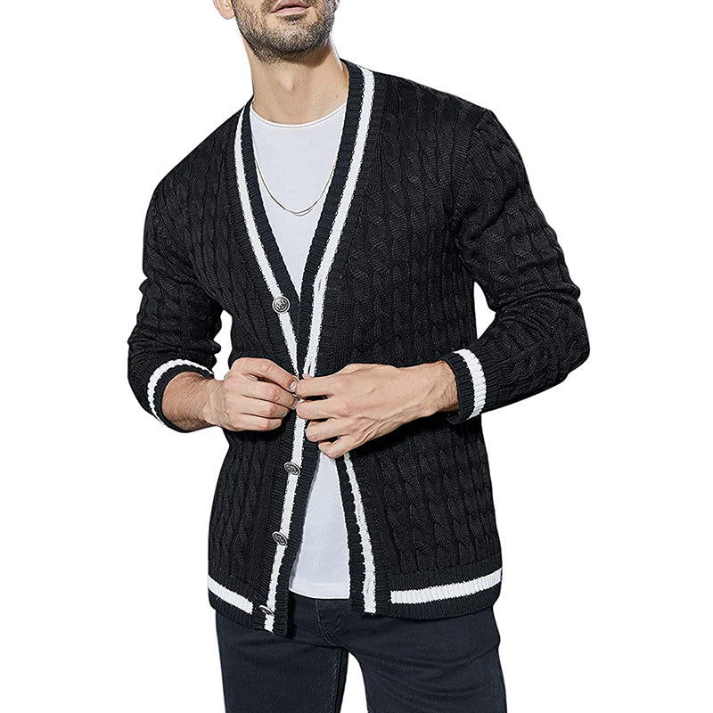 Chaqueta tipo suéter de punto de manga larga con bloques de color para hombre