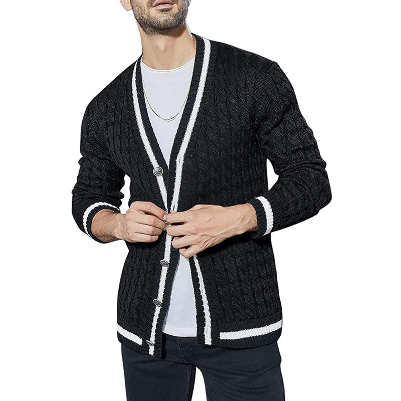 Men's Color Block Long Sleeve Knit Sweater Jacket