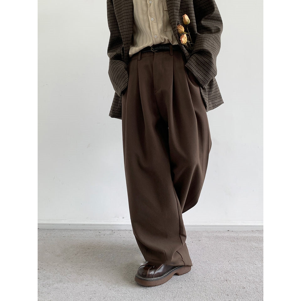 Autumn Style Retro Straight Tube Coffee Colored Suit Pants For Men