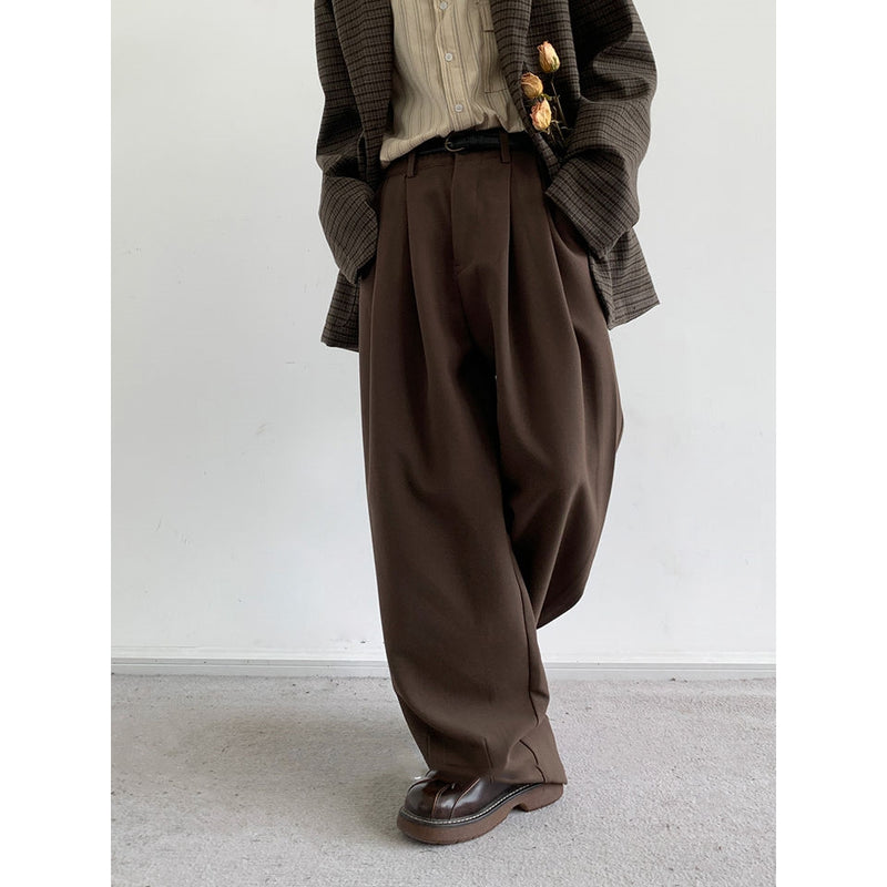 Pantalones de traje color café de tubo recto retro estilo otoño para hombres