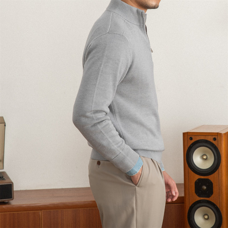 Slim-fit Stand-up Collar Zipper Wool Sweater