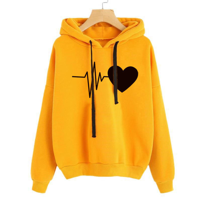 Heart Print Streetwear Hoodies Women