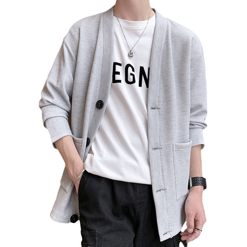 Men's Waffle Collar Cardigan All-match Raccoon sweater