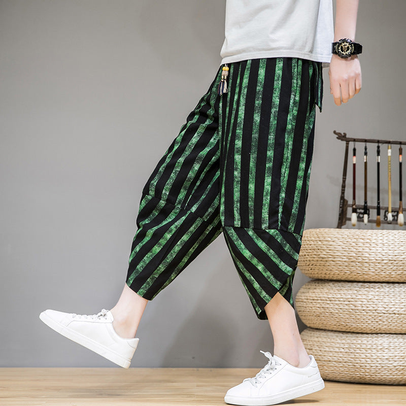 Striped Carrot Plus Size Loose Beach Pants Cropped Pants