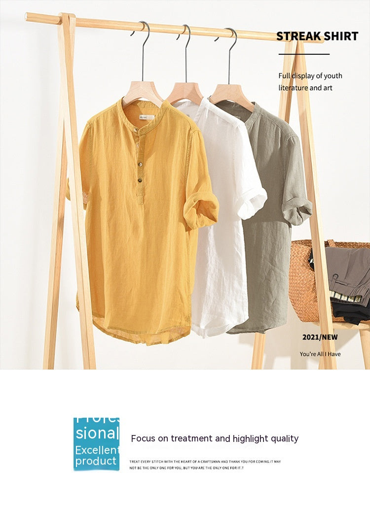 Summer Half Sleeves Cotton Linen Shirt