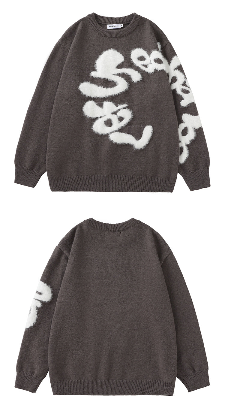 Plush Letter Crew Neck Sweater