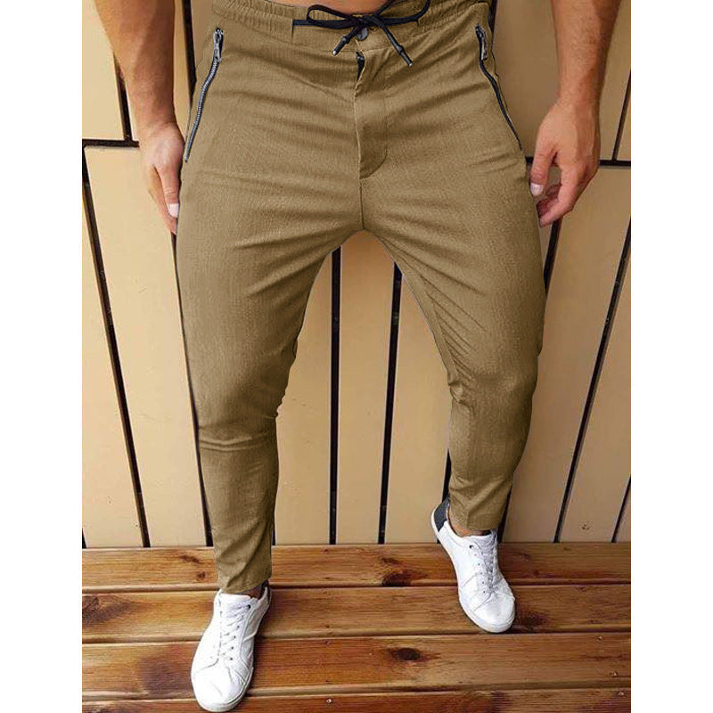 New Men's Zipper Tether Casual Men's Pants