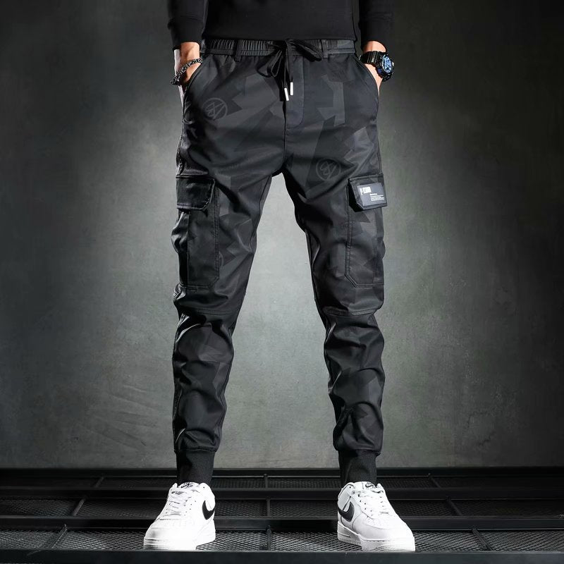 Camouflage Casual Slim-fit Elastic Waist Bungee pants