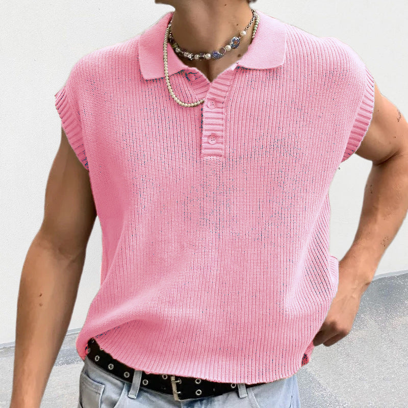 Men's Polo Lapel Short Sleeve Sweater