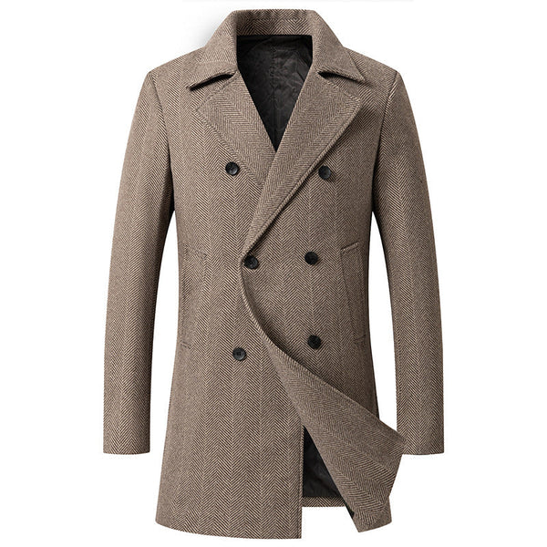 Men's Check Pattern Mid Length Woolen Coat