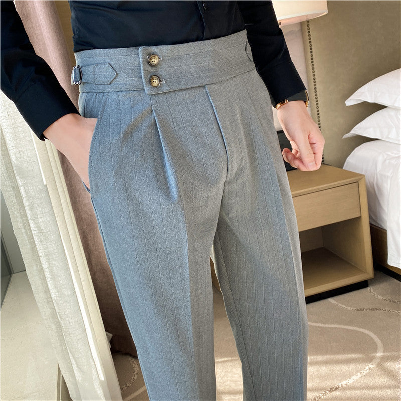 Men's Italian Striped High Waist Business Casual Pants