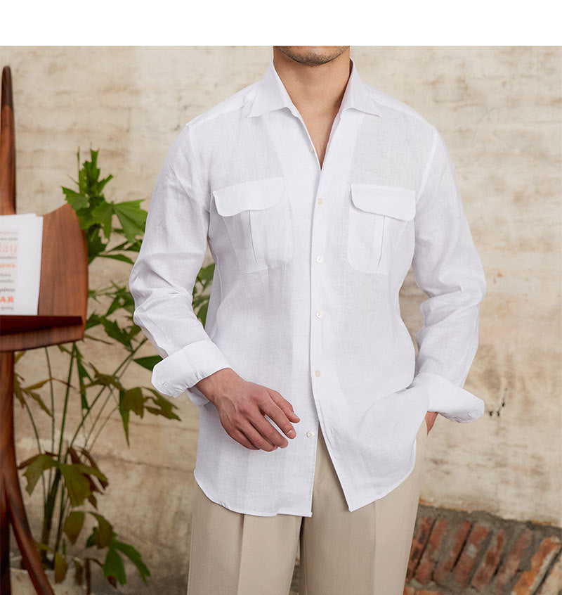 Pure Linen Breathable Retro Long Sleeve Shirt Men