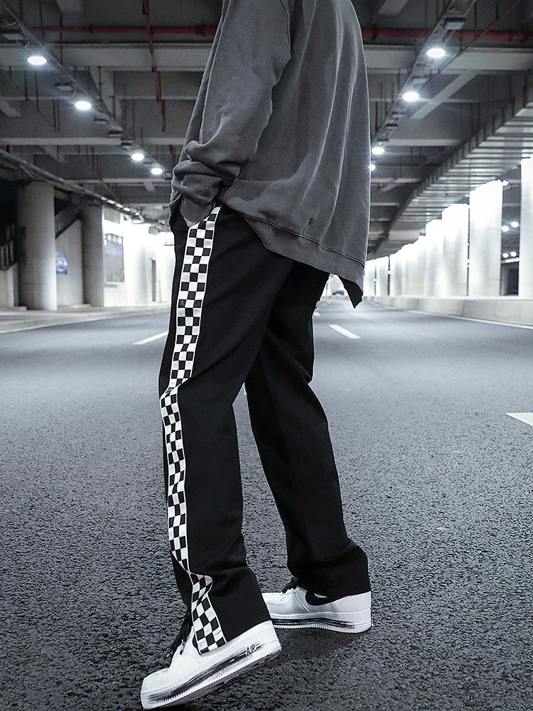 Checkerboard Side Split Straight Leg pants