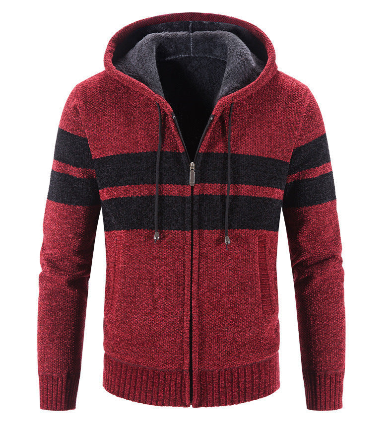 Maglione cardigan casual in velluto con cappuccio a righe color-block