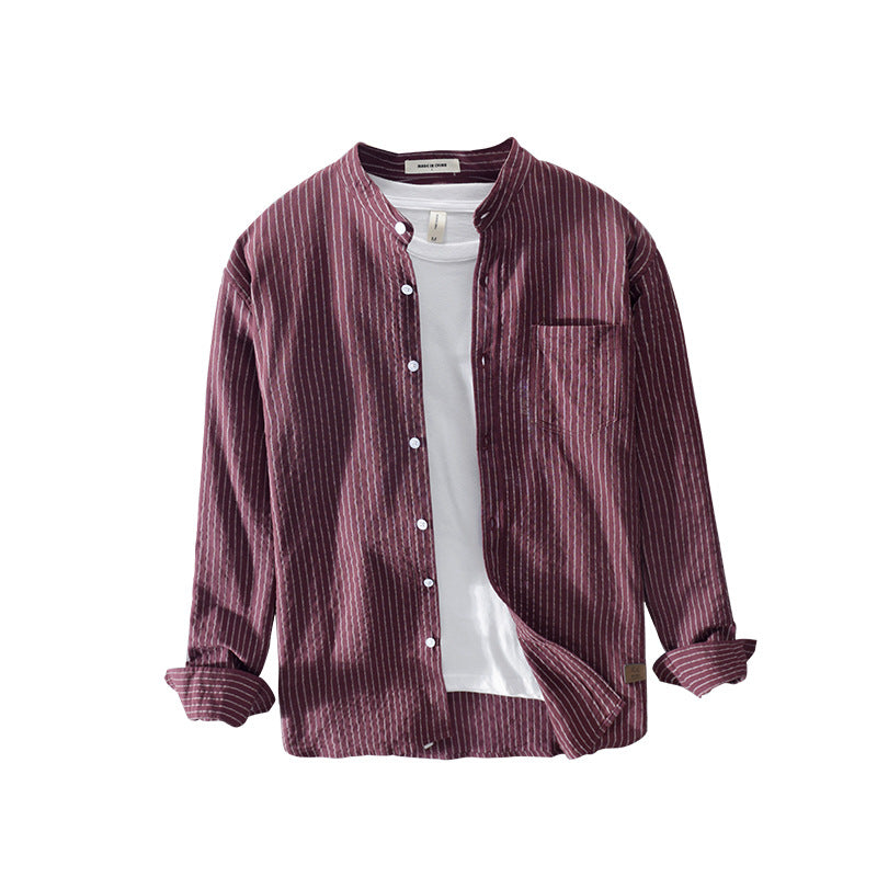 Men's Casual Striped Stand Collar Shirt