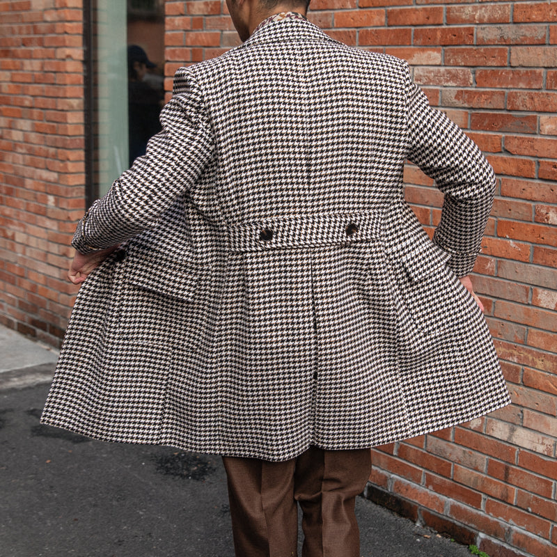 Double Breasted Thick Houndstooth Vintage plaid trench coat