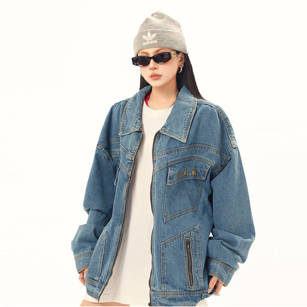 Punk Old Wash Denim Coat For Men And Women