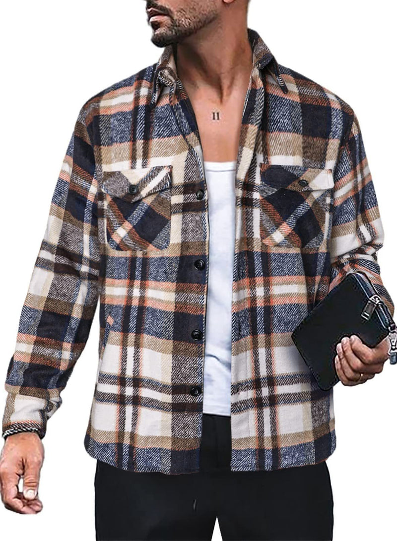 Camisa a cuadros para hombre Abrigo con botones de manga larga