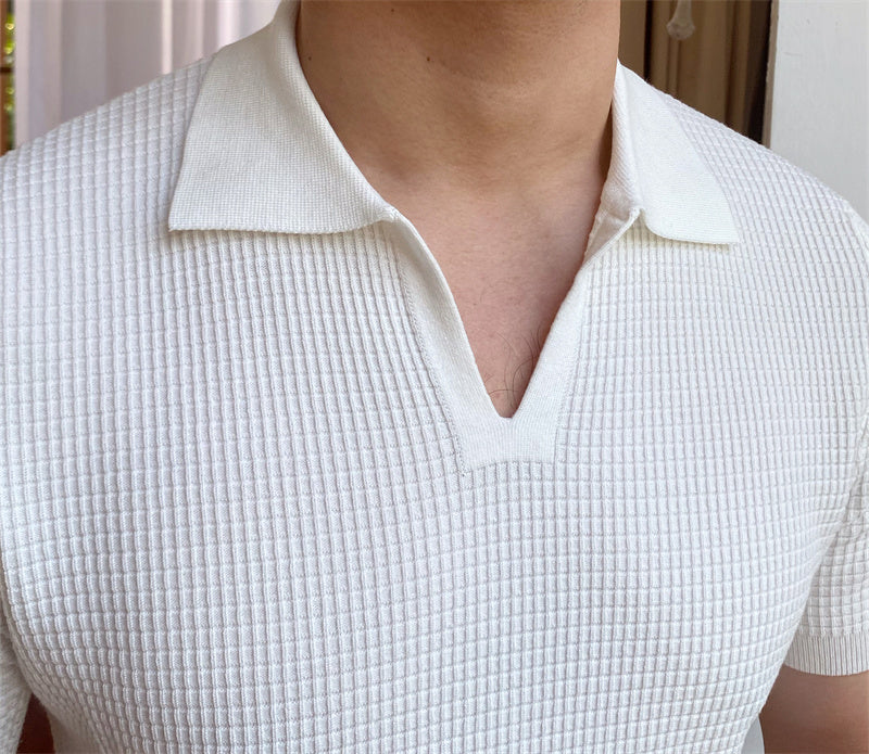 Buttonless Micro-Textured Knitted Polo