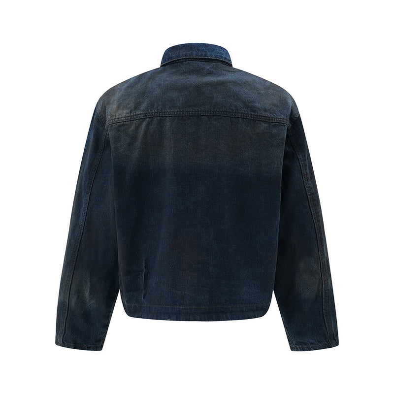 Punk Inkjet Gradient Distressed Dirty Denim Jacket