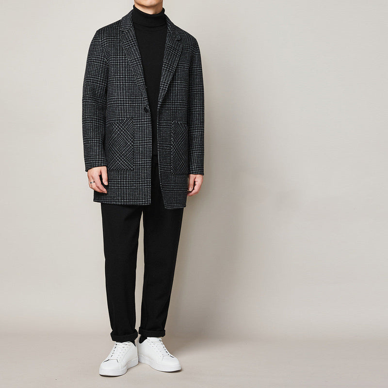 Men's Check Woolen Coat Thick Handmade Double-Sided Woolen Coat