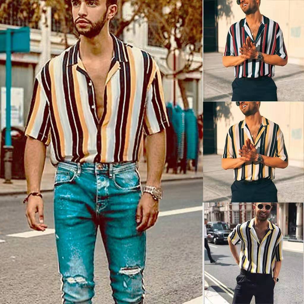 Striped button men's casual shirt