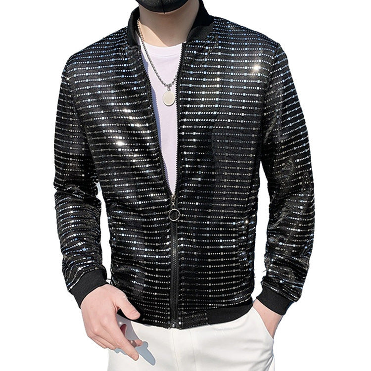 Men's Personality Fashion Nightclub Sequined Stand Collar Coat