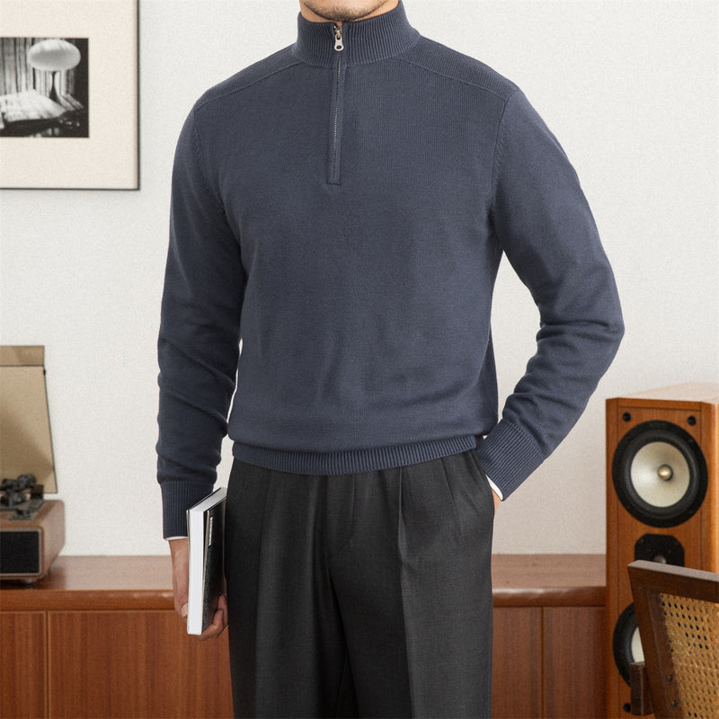 Slim-fit Stand-up Collar Zipper Wool Sweater