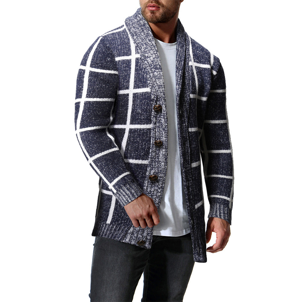 Maglione cardigan scozzese con colori coordinati per l'inverno da uomo