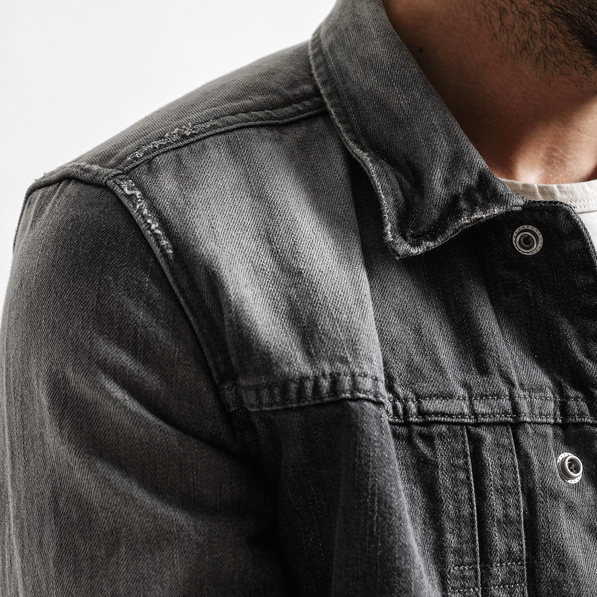 Frayed And Scratched Slim-fit Denim Jacket men