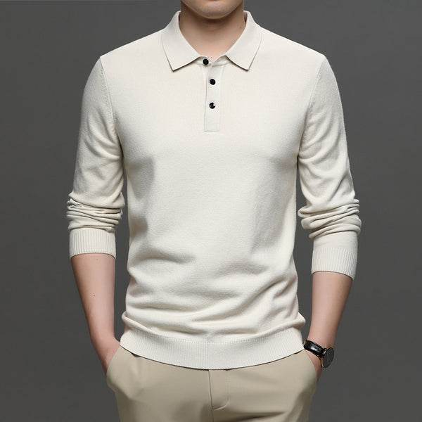 Camiseta casual de lana con solapa de negocios para hombre