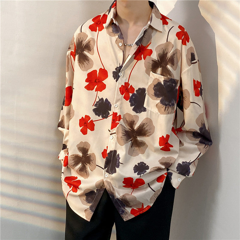 Men's Loose Retro Long-sleeved Floral Shirt