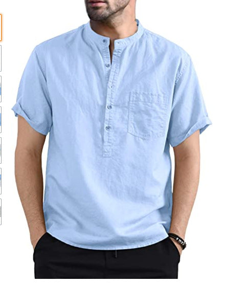 Cotton Linen Shirt Men's Solid Color Pocket summer shirt