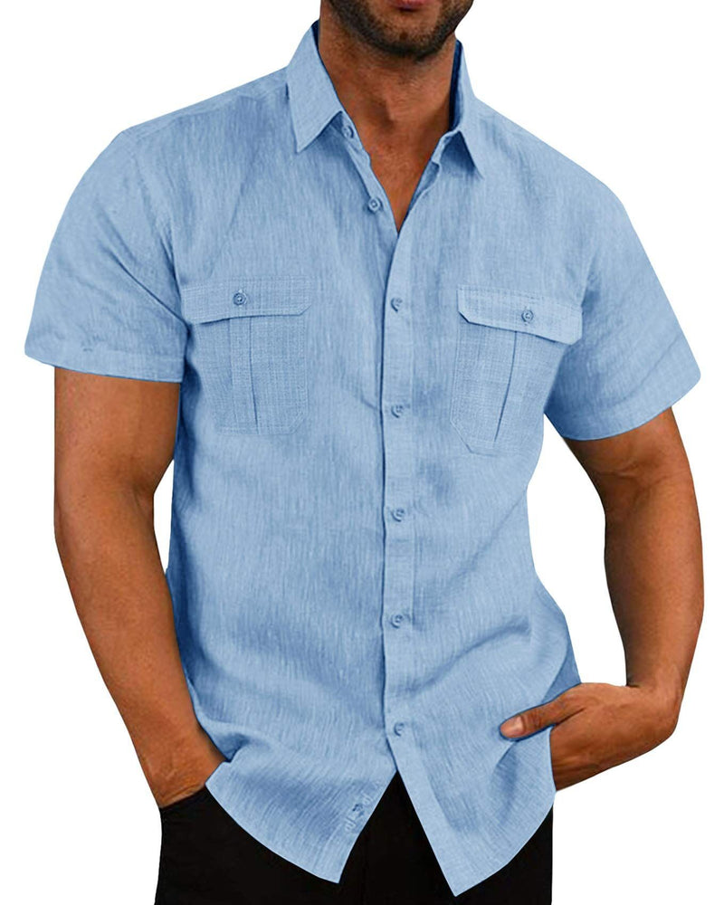 Double Pocket Wide Collar Beach Shirt Summer